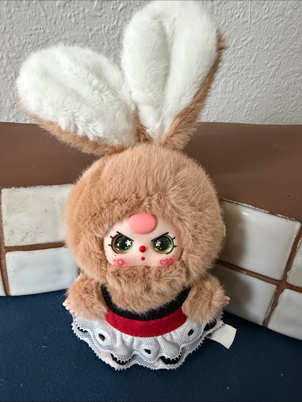 Baby Three 50% Brown and White Plush Bunny Doll with Dress